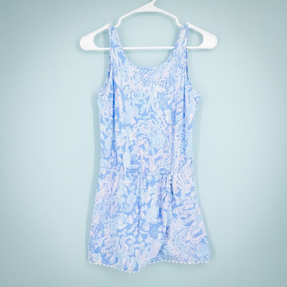 Lilly Pulitzer Girls Size XL 12-14 Mini Jarrett Boca Blue Sea What I See Romper